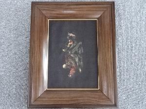 絵画　刺繍美人画　額装　